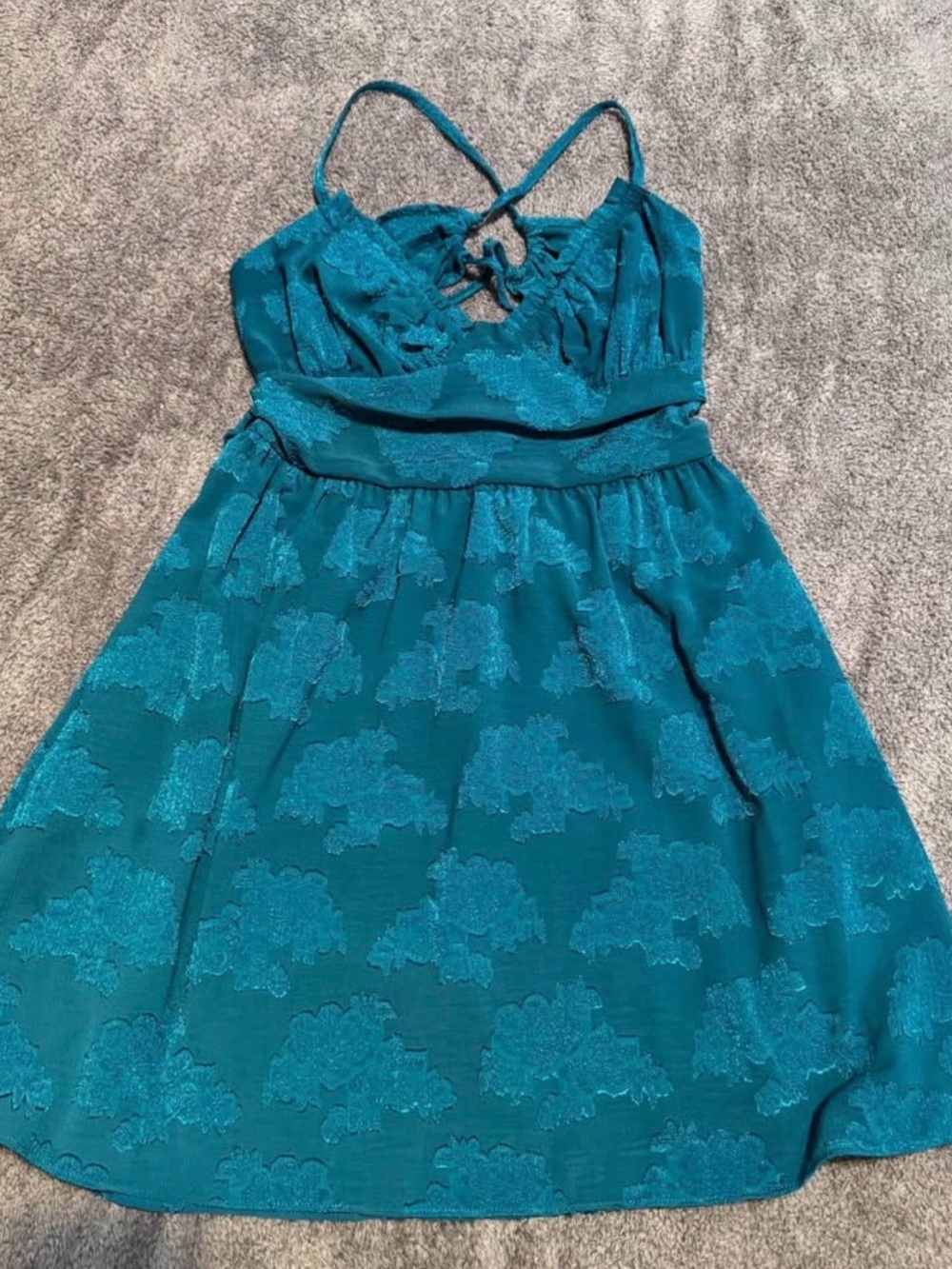 Juniors Teal Lace Sundress with Strappy Back